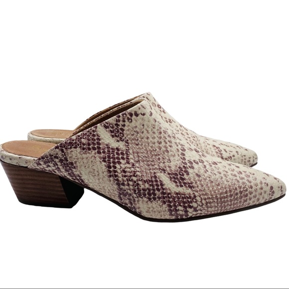 Anthro Seychelles Rendevous Leather Snake Print Block Heel Slip On Mules Size 9 - Picture 3 of 11